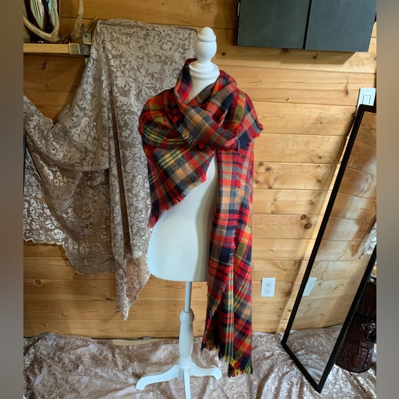 Vintage Scarf Retro Wool Blend Colorful Plaid Blanket Large Soft Cozy Scottish - Picture 4 of 5